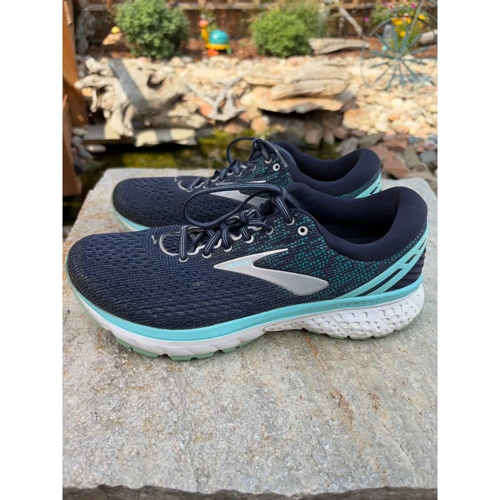 Brooks Ghost 11 Navy Blue Teal Running Shoes Mens 10.5 Wide 1202771D493